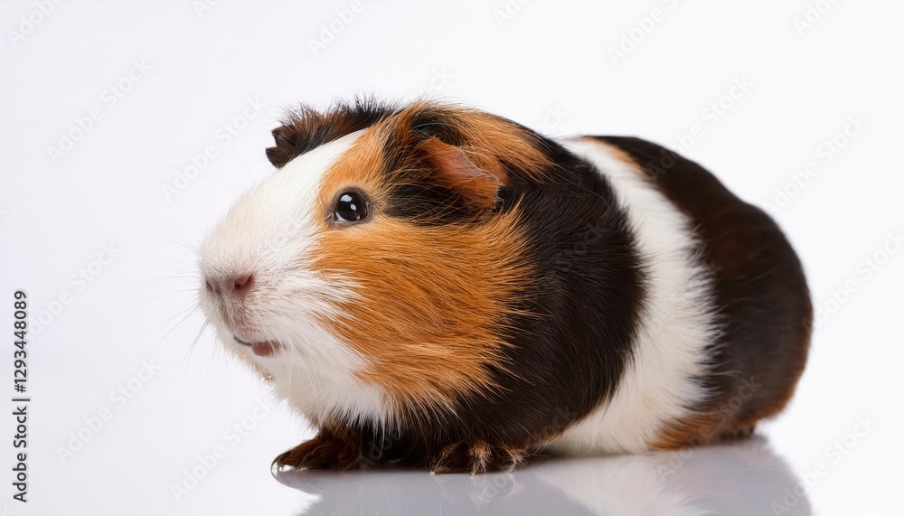 Playful Guinea Pig Strikes a Pose against a Pristine White Backdrop, Showcasing its Inquisitive Nature and Cute Fur Textures. Playful Guinea Pig Strikes a Pose against a Pristine White Backdrop, Showcasing its Inquisitive Nature and Cute Fur Textures.