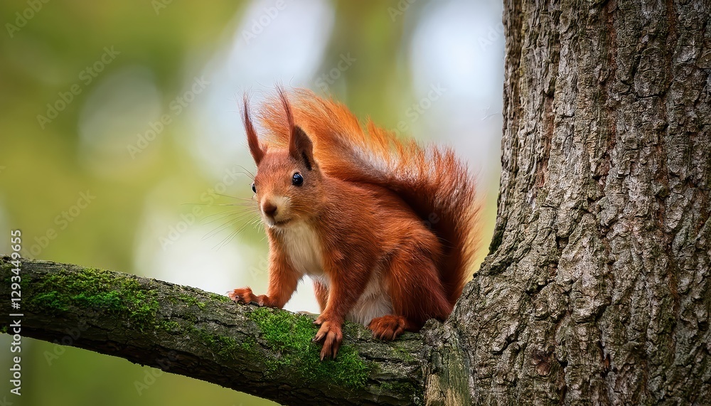 Enchanting Closeup of a Curious Red Squirrel Perched on a Gnarled Winter Tree, Captured Amidst the Silent Whispers of a Snowy Forest at Dusk. Enchanting Closeup of a Curious Red Squirrel Perched on a Gnarled Winter Tree, Captured Amidst the Silent Whispers of a Snowy Forest at Dusk.