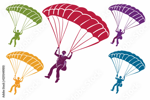 set of SKYDIVING silhouette vector illustration