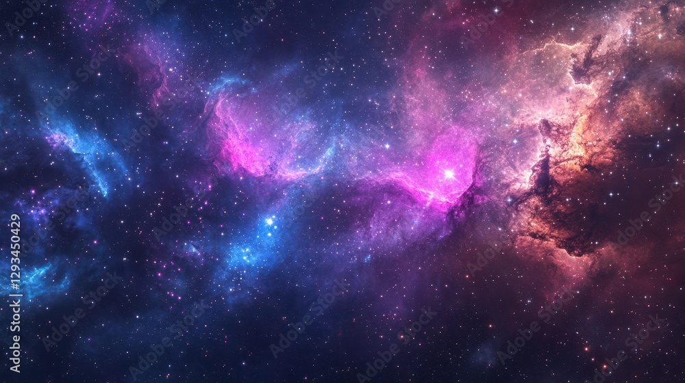 Naklejka premium Cosmic Nebula Pink, blue gas clouds in deep space, stars. Background use