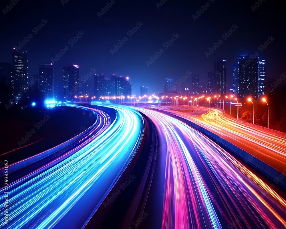 Fototapeta premium City highway night lightspeed