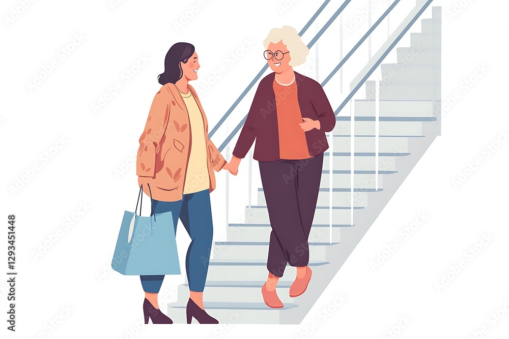 Elderly Caregiver Helping a Senior Woman with Steps. Elderly Caregiver Helping a Senior Woman with Steps.