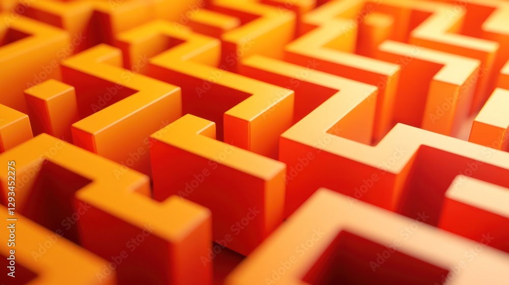 Abstract orange maze, complex path, 3D render, background gradient, puzzle concept Abstract orange maze, complex path, 3D render, background gradient, puzzle concept