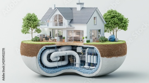 Detailed Cross Section Illustration of Geothermal Heat System