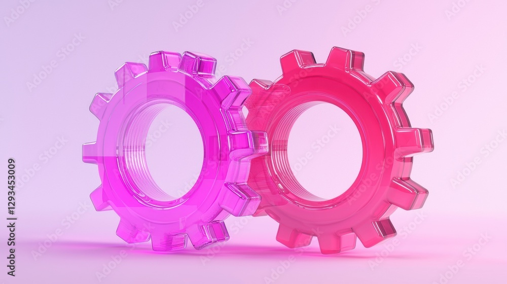 Two pink gears interlocked. Concept of teamwork, collaboration, and engineering. Two pink gears interlocked. Concept of teamwork, collaboration, and engineering.