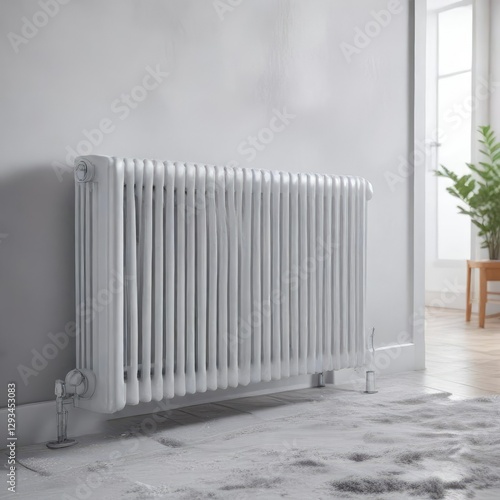 Wallpaper Mural White heating radiator with adjustable fins in a frosty room, radiant heat, snowy landscape, energy-saving device, ecological Torontodigital.ca