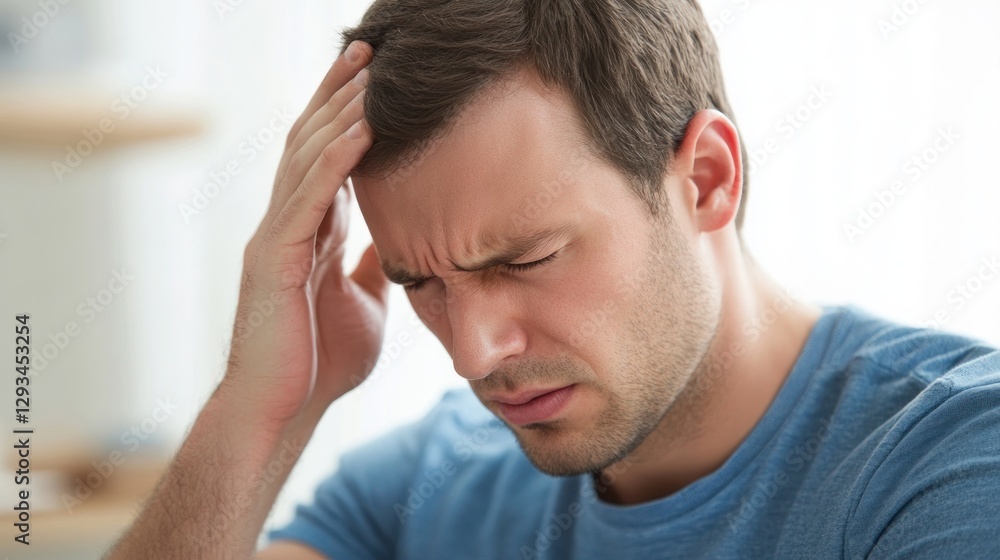 Man Suffering from Headache, Pain, Discomfort, and Stress Man Suffering from Headache, Pain, Discomfort, and Stress