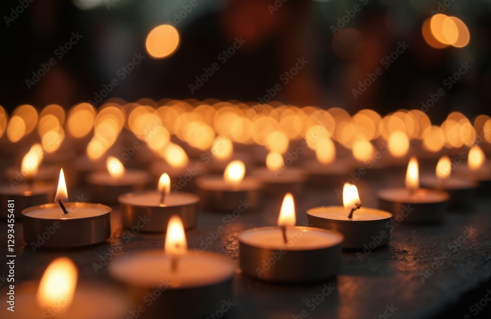 Candlelight vigil with burning candles on National Overdose Awareness Day. Memorial gathering, tribute to lives lost, moments of reflection, hope, respect, community, support during ceremony. Candlelight vigil with burning candles on National Overdose Awareness Day. Memorial gathering, tribute to lives lost, moments of reflection, hope, respect, community, support during ceremony.