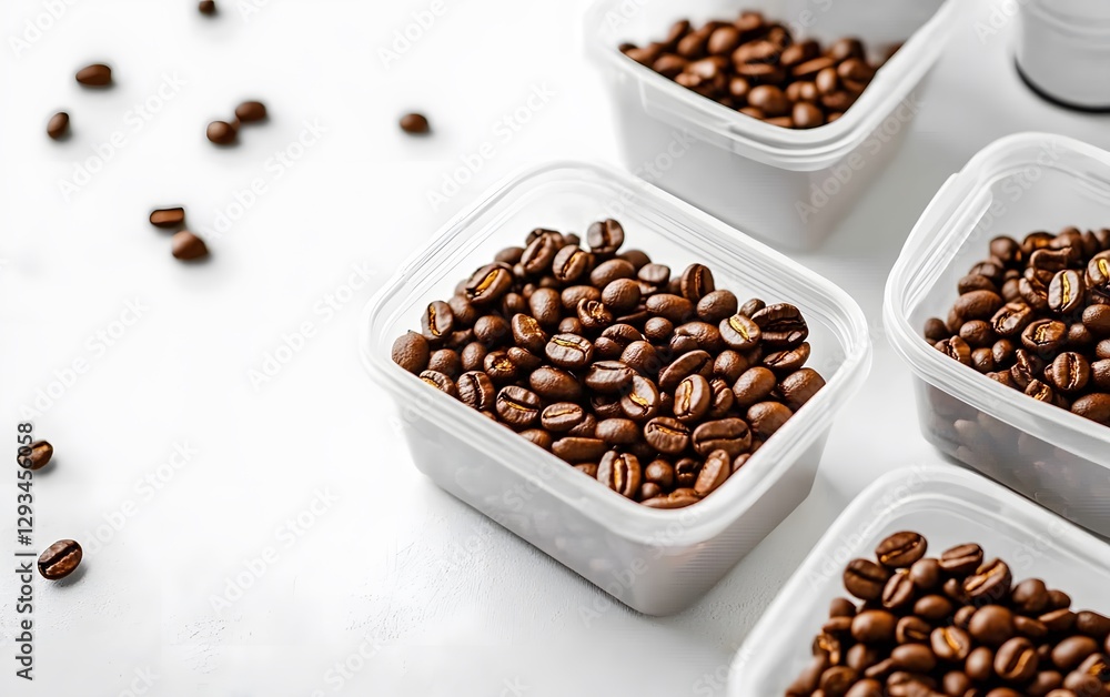 Fototapeta premium Roasted Coffee Beans in Clear Plastic Containers