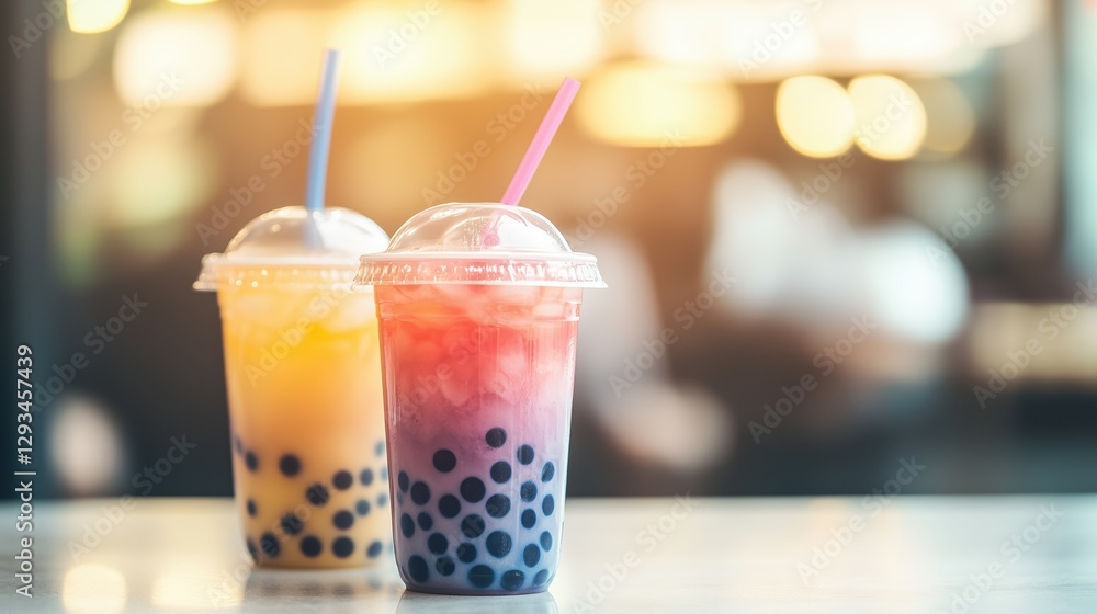 Bubble Tea. Taiwanese bubble milk tea. Boba or tapioca pearls - Taiwanese bubble milk tea in a plastic cup. A set of colorful summer bubble tea, bright creamy pearl tea or tapioca latte Bubble Tea. Taiwanese bubble milk tea. Boba or tapioca pearls - Taiwanese bubble milk tea in a plastic cup. A set of colorful summer bubble tea, bright creamy pearl tea or tapioca latte