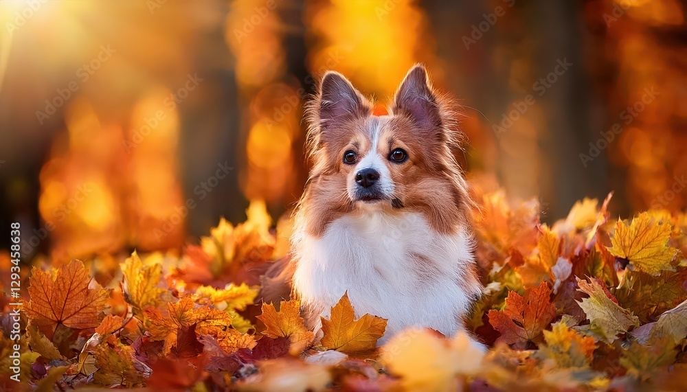 Cute Dog Enjoying Autumns Harvest A Joyous Canine Companion Basking in the Warmth and Colors of Fall, Snuggled Amidst Crunchy Leaves and Vibrant Pumpkins. Cute Dog Enjoying Autumns Harvest A Joyous Canine Companion Basking in the Warmth and Colors of Fall, Snuggled Amidst Crunchy Leaves and Vibrant Pumpkins.