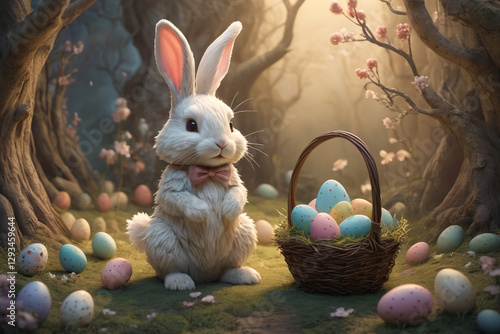 Adorable rabbit and eggs at Easter