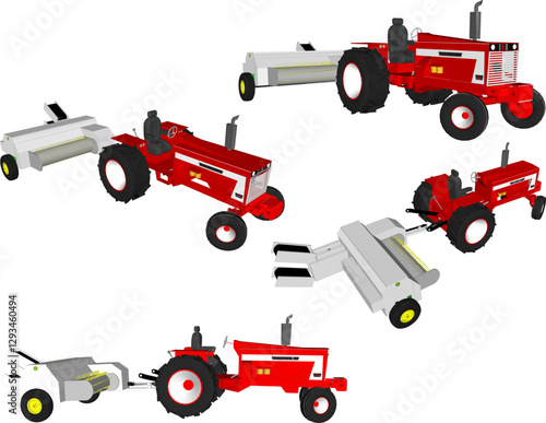 vector sketch silhouette illustration of a tractor vehicle cutting rice to facilitate harvesting