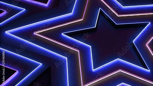 Fototapeta Naklejka Na Ścianę i Meble -  3d render. Blue ultraviolet neon glowing stars abstract background. abstract neon background. glowing lines, portal, tunnel, virtual reality, abstract fashion background, violet neon lights 