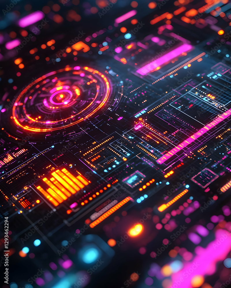 Abstract 3D Neon Circuit Background Abstract 3D Neon Circuit Background