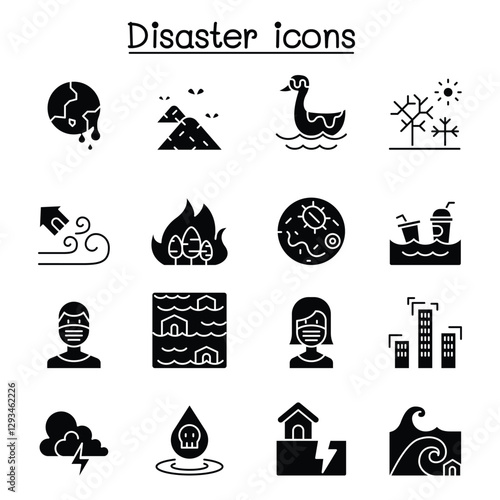 Disaster, pollution icon set in thin line style