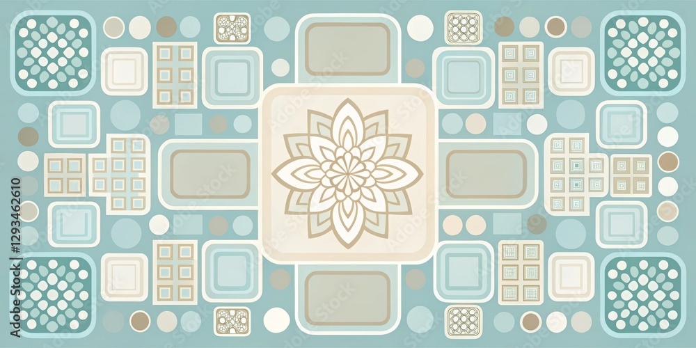 Fototapeta premium Elegant Geometric Patterns with Floral Motifs in Soft Color Palette
