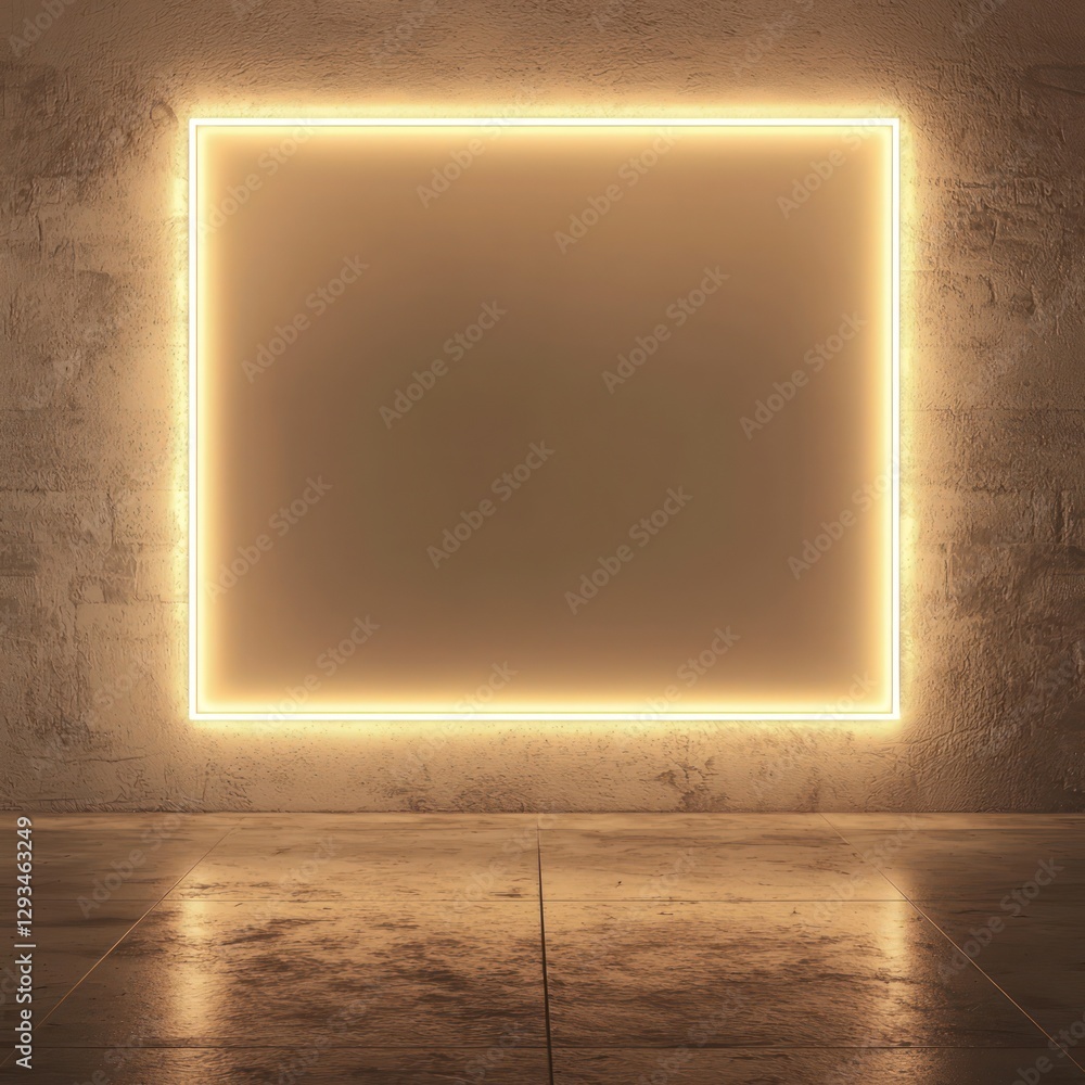 Neon sepia outlines the blank wall in 3D gentle slate room. Neon sepia outlines the blank wall in 3D gentle slate room.
