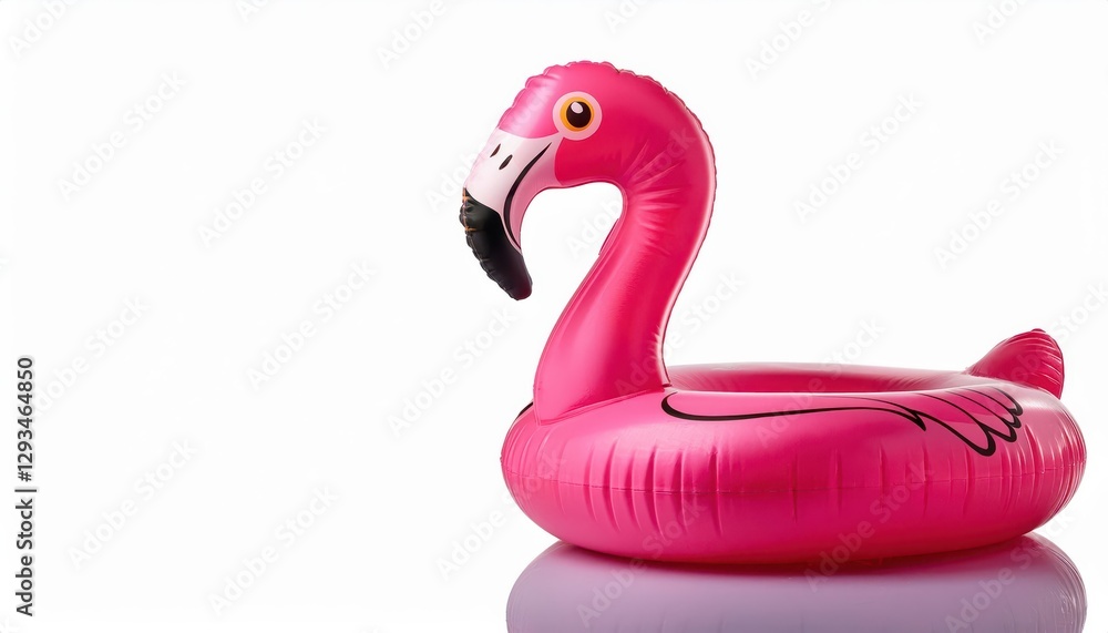 Adorable Pink Inflatable Flamingo Toy in Summery Setting Against White Backdrop, Bringing Joy and Playfulness to Beach Scenes, Evoking Whimsy and Fun Adorable Pink Inflatable Flamingo Toy in Summery Setting Against White Backdrop, Bringing Joy and Playfulness to Beach Scenes, Evoking Whimsy and Fun