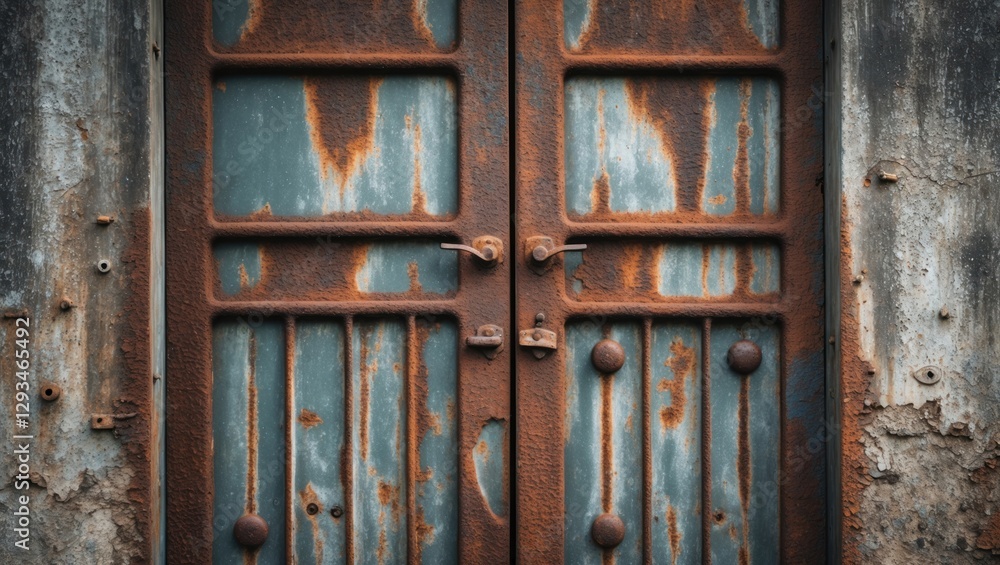 Rusty metal door with peeling paint and texture details showcasing weathered industrial elements and aging effects on the surface. Rusty metal door with peeling paint and texture details showcasing weathered industrial elements and aging effects on the surface.