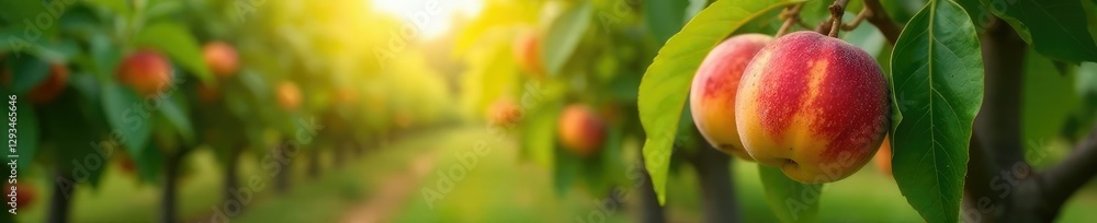 Sustainable farming practices in a peach orchard, organic, crops Sustainable farming practices in a peach orchard, organic, crops