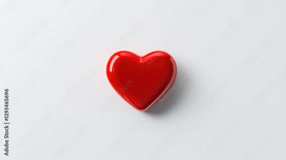 Bright red heart shape on clean surface symbolizes love and affe Bright red heart shape on clean surface symbolizes love and affe
