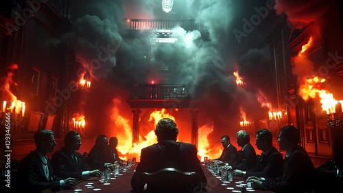 The idea of ​​a heated meeting has a fire in the conference room.