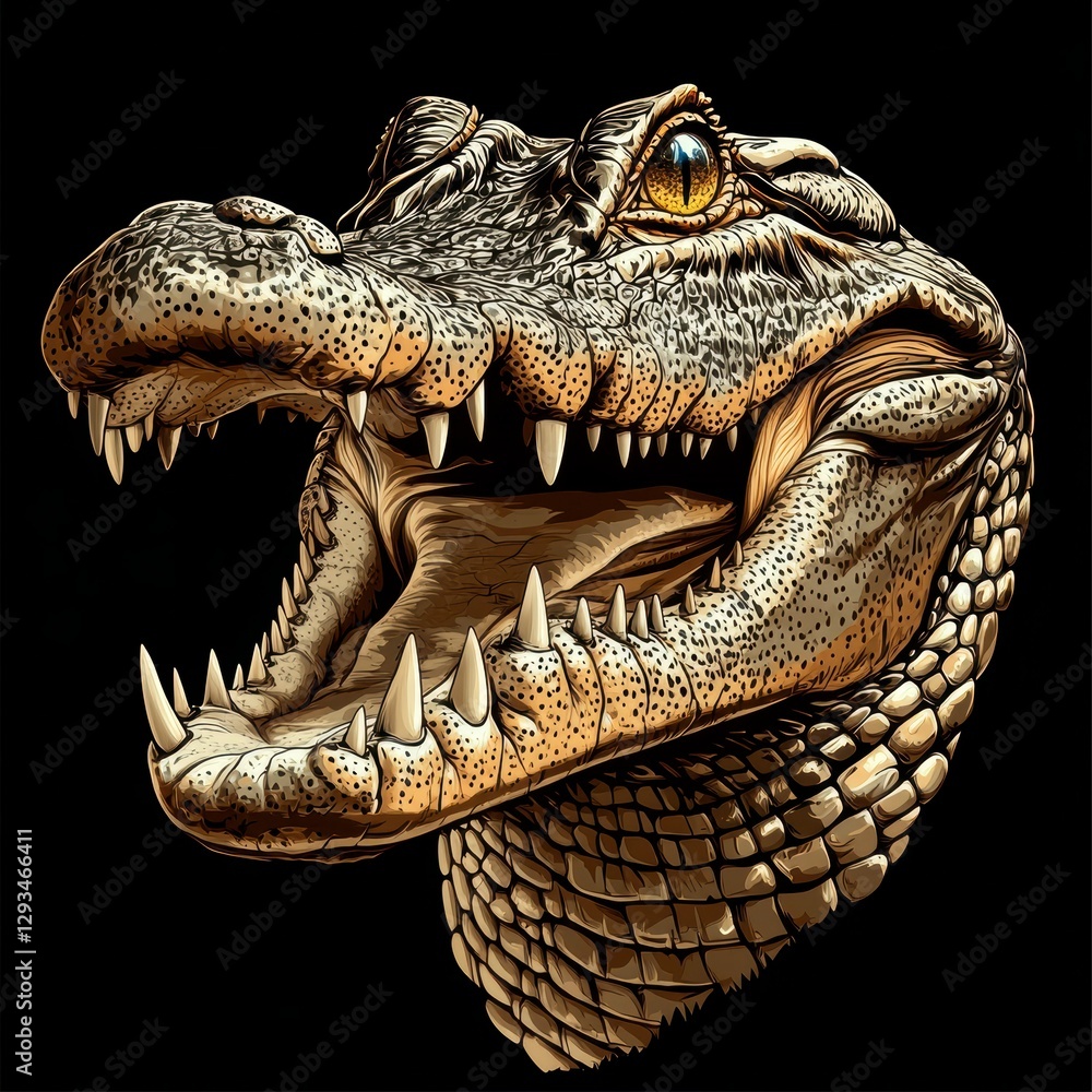 Obraz premium Crocodilian Portrait Open Mouth Fierce Reptile Headshot Detailed Illustration Showing Teeth