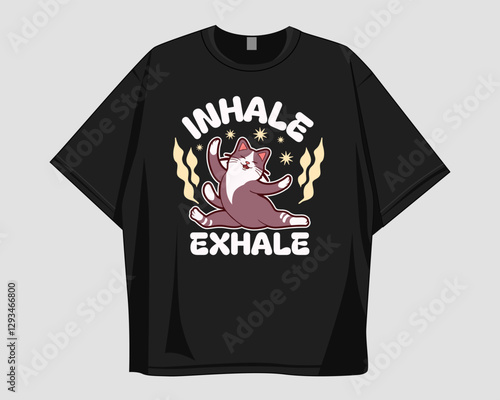 Cat yoga graphic illustration for t-shirt design and merch, Funny cat exercise, meditation. Cute cat design for print