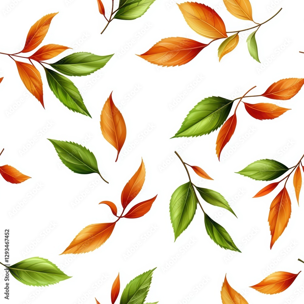 Obraz premium Colorful autumn leaves falling on a white background, ideal for seasonal design and nature-themed projects