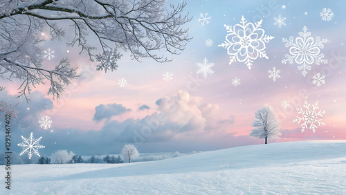 A beautiful pastel winter background with delicate falling snowflakes, creating a