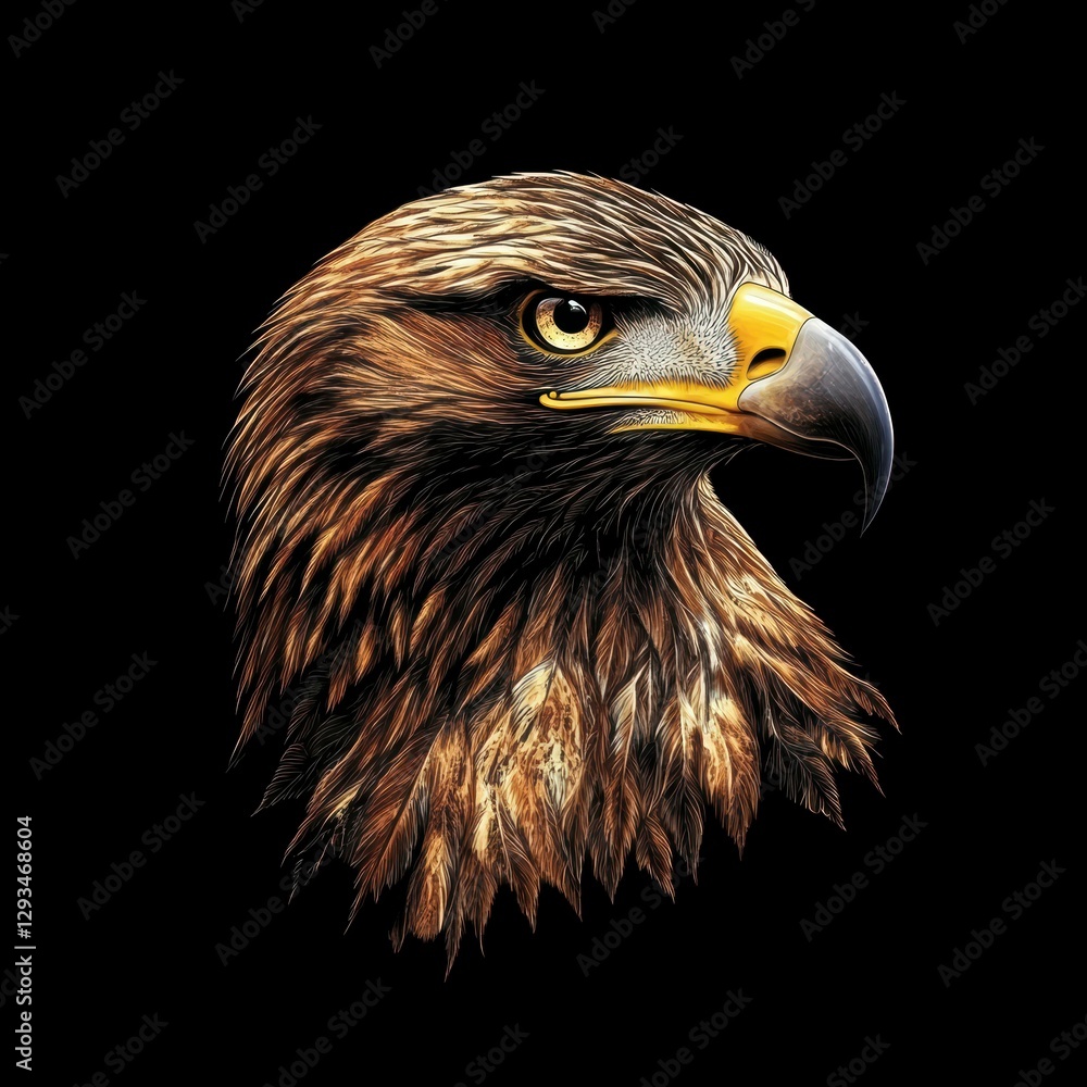 Fototapeta premium Detailed Eagle Portrait Ornithological Study Bird of Prey Close Up Focus Intense Gaze Avian Hunter