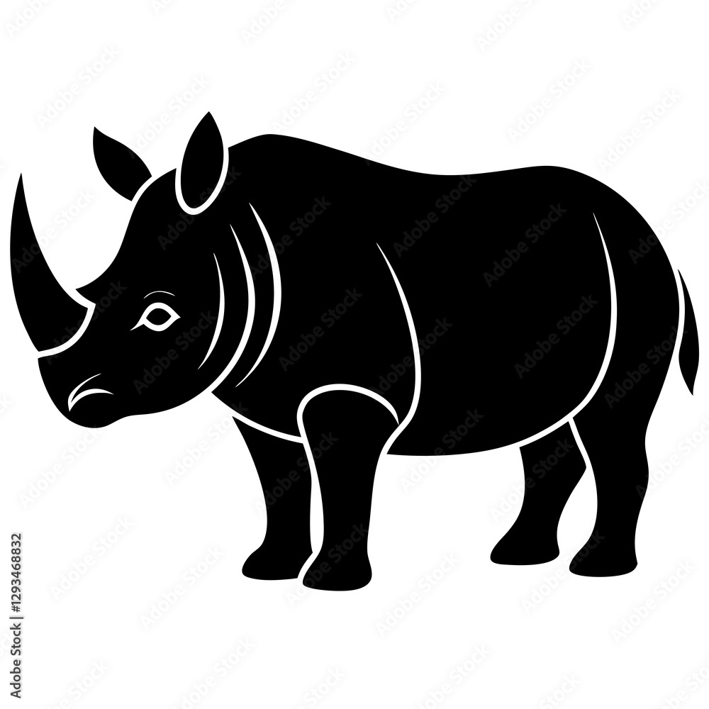Obraz premium Rhinoceros Silhouette Vector Icon High-Quality Design on White Background.
