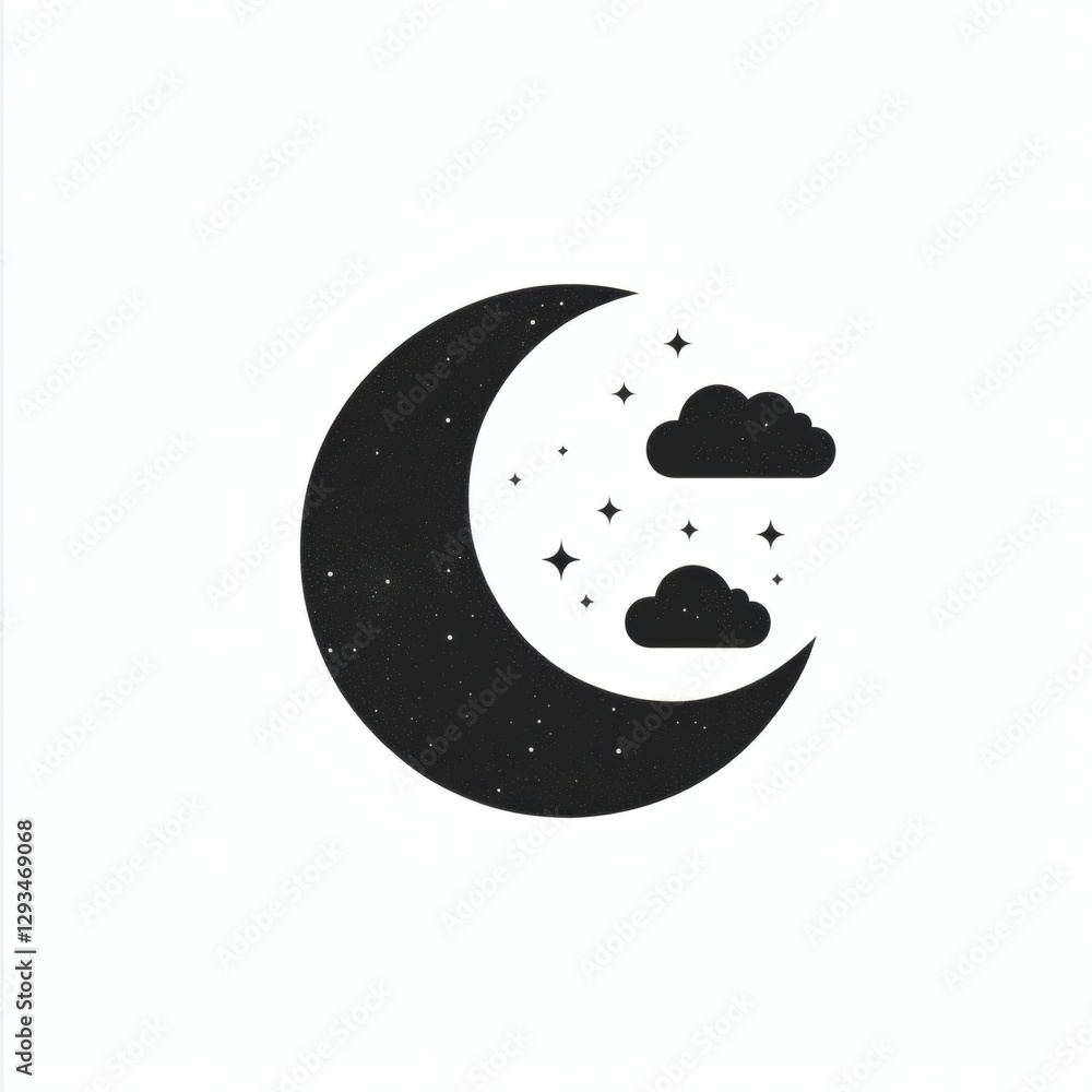 Obraz premium Moon and clouds design with stars creating a calming night sky illustration