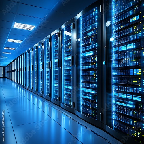 Data center server room glowing