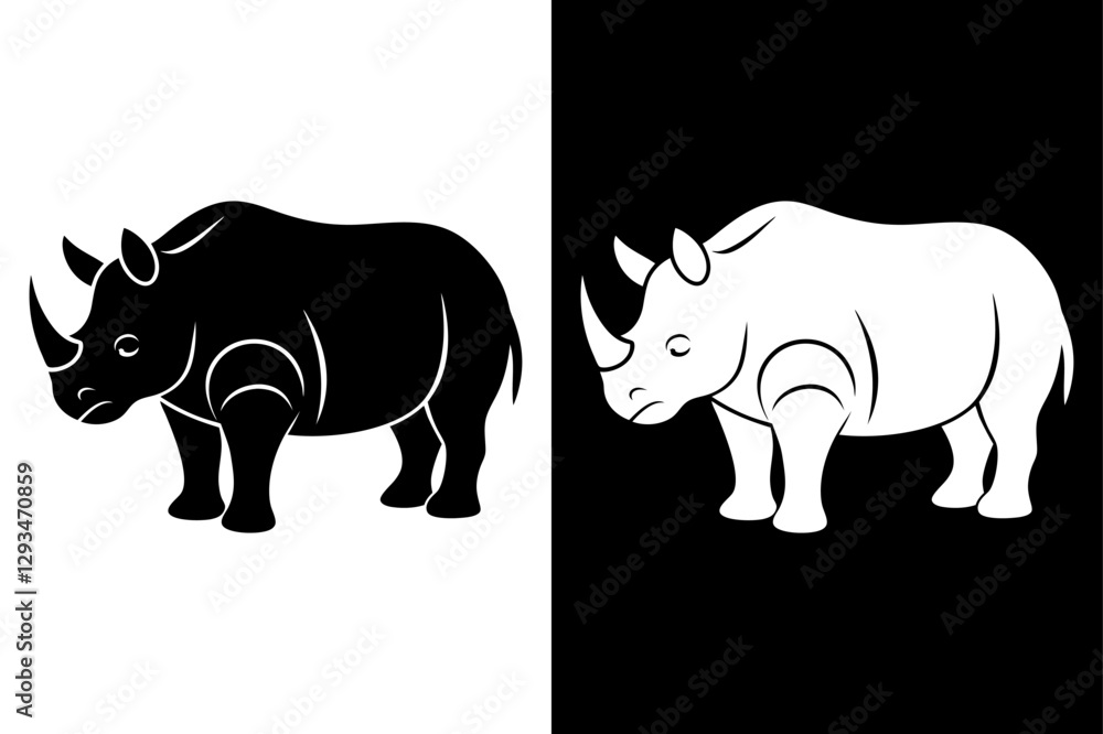 Fototapeta premium High-Quality Rhinoceros Silhouette Vector Icon Design onBlack And White Background.