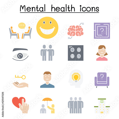Mental health icon set in thin line style