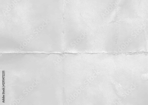 Blank folded light gray paper sheet. Empty crumpled white grey paper background texture