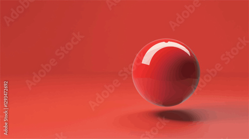 A digital image depicting a single, glossy red sphere positioned slightly off-center against a solid red background. The sphere exhibits a subtle highlight and shadow suggesting a light source. The