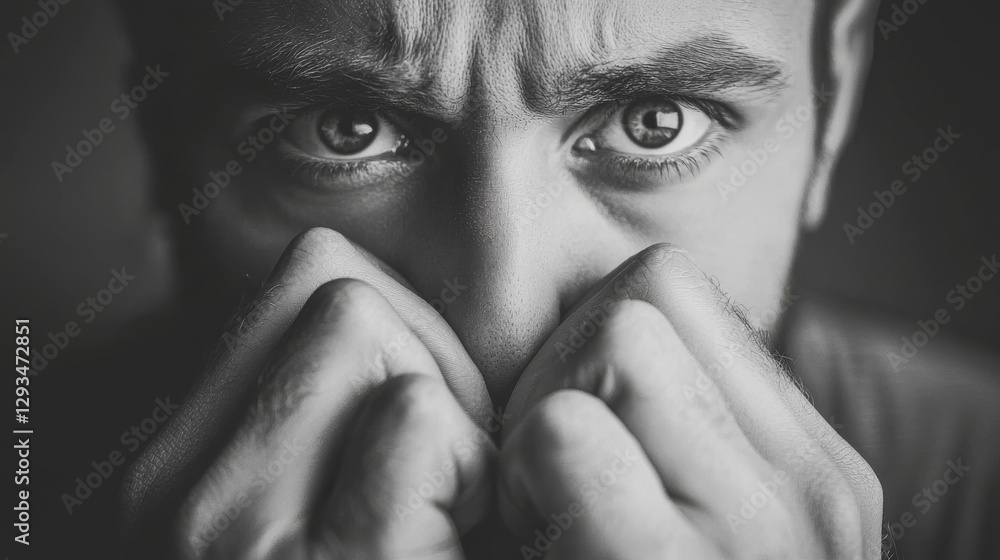 Fototapeta premium Hateful gaze in high-contrast photography, deep storytelling through facial expressions and lighting..