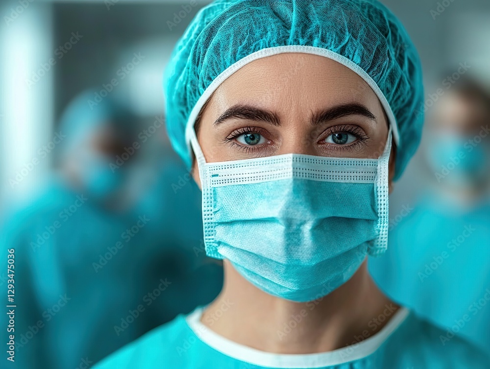 Healthcare worker in surgical mask hospital setting portrait bright environment close-up shot professionalism