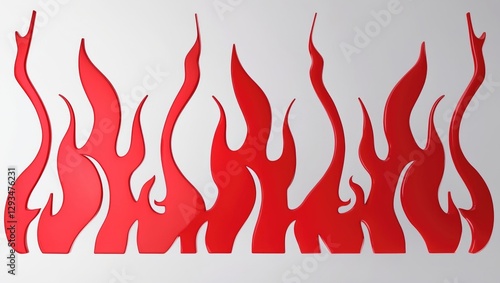 Vibrant red flame graphics arranged dynamically against a clean white background creating a striking visual impact for design projects.