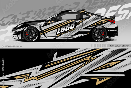 Abstract pattern livery decal with black and grey gold colour. Template car sticker vinyl. Suitable for Racing, Drift, Rally, or Exhibition