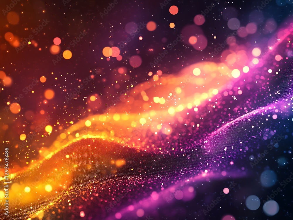 Obraz premium Glowing particles wave, dark space