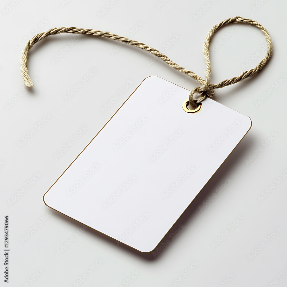 Fototapeta premium Blank tag, twine, white background, mockup
