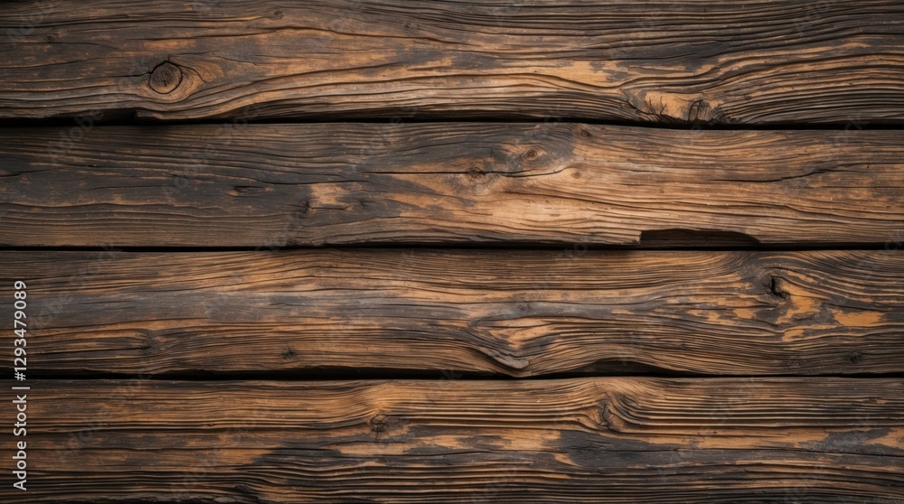 Fototapeta premium Weathered wooden planks with deep grooves and rich textures showcasing rustic charm and natural aging for backgrounds or design elements.