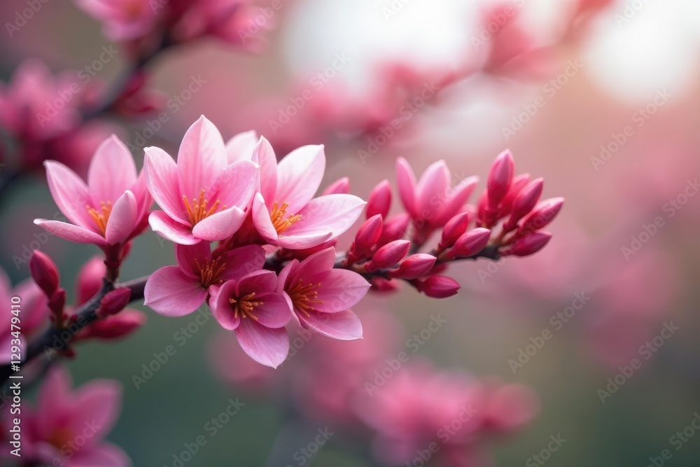 Fragrant pink flower buds on a dense Photinia branch, nature, petals, gardenia Fragrant pink flower buds on a dense Photinia branch, nature, petals, gardenia