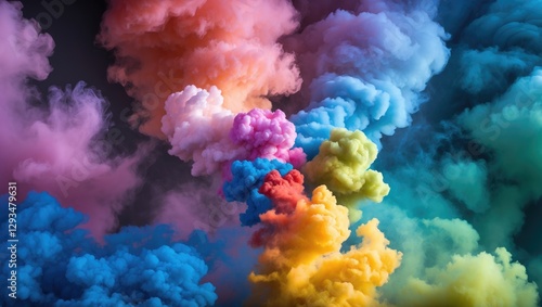 Vibrant multicolored smoke wisps intertwining in a dramatic display of color and artistry against a dark backdrop.