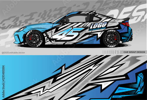 Abstract pattern livery decal with blue and grey colour. Template car sticker vinyl. Suitable for Racing, Drift, Rally, or Exhibition
