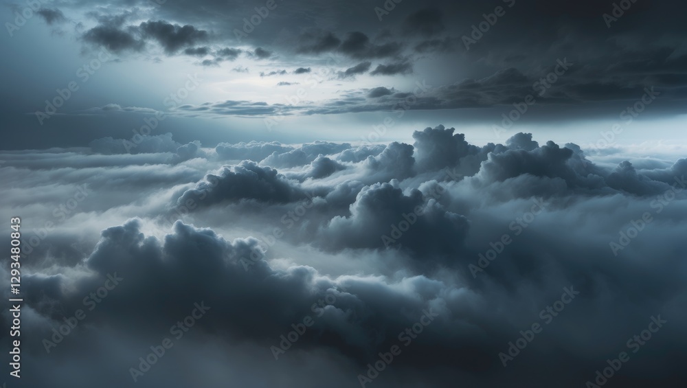 Obraz premium Dramatic Sky with Dark Rain Clouds Over Layered White Clouds at Dusk Atmospheric Background